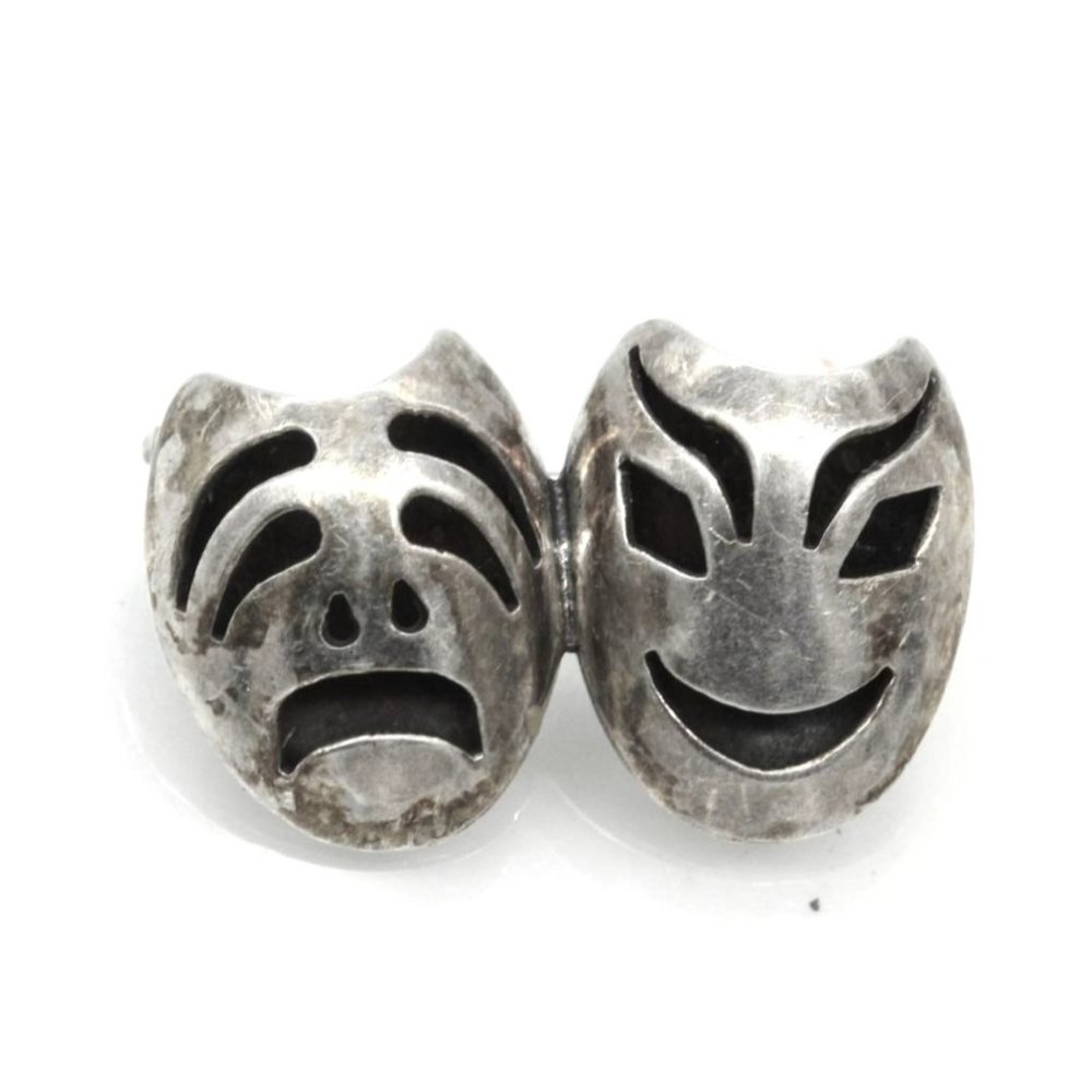 925 STERLING vintage Mexico signed BD theatre happy/sad face brooch/pin 2.9 grms